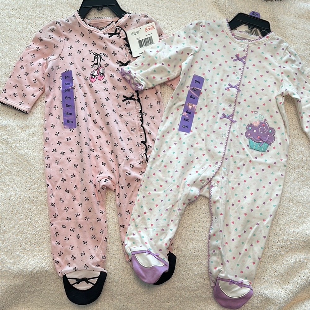 Just Me Pink and White Footies One Pieces Cozy Sleepwear